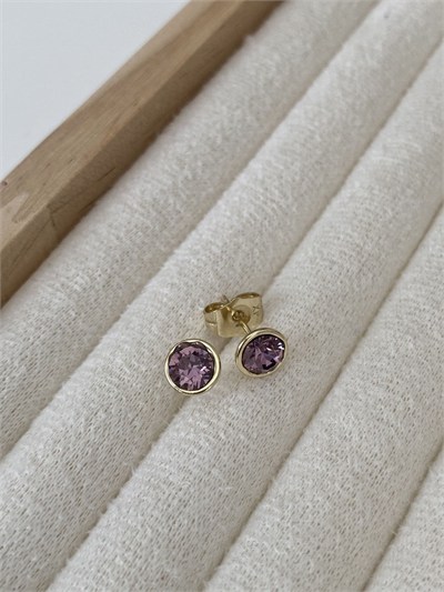 Özel Seri Mürdüm Swarovski Taşlı Minimal Tektaş Küpe 