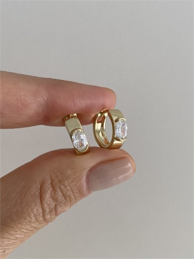 Özel Seri Ortası Oval Taşlı Minimal Halka Küpe