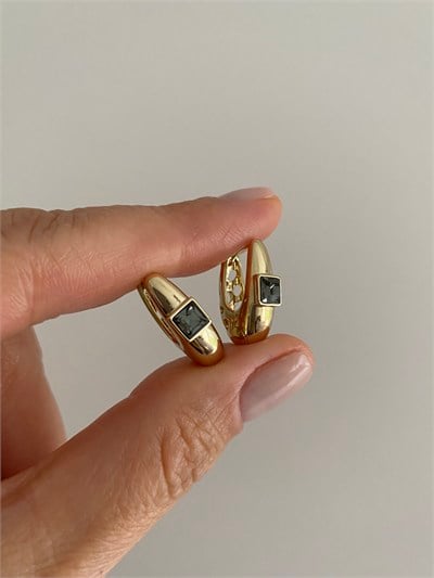 Özel Seri Swarovski Antrasit Taşlı Bombeli Halka Küpe