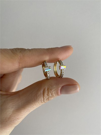 Özel Seri Swarovski Dikdörtgen Taşlı Halka Küpe
