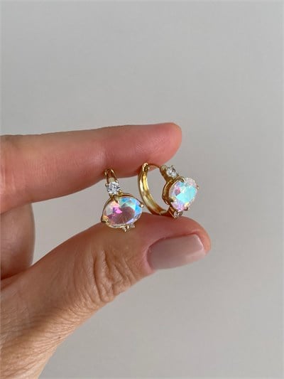 Özel Seri Swarovski Dört Tırnaklı Oval Taşlı Halka Küpe
