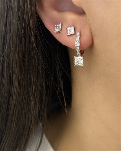 Özel Seri Swarovski Kare Taşlı Halka Küpe