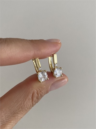 Özel Seri Swarovski Kare Taşlı Minimal Halka Küpe