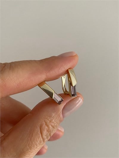 Özel Seri Swarovski Mürdüm Taşlı Sütun Halka Küpe