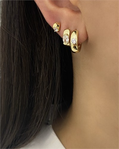 Özel Seri Swarovski Taşlı Minimal Halka Küpe