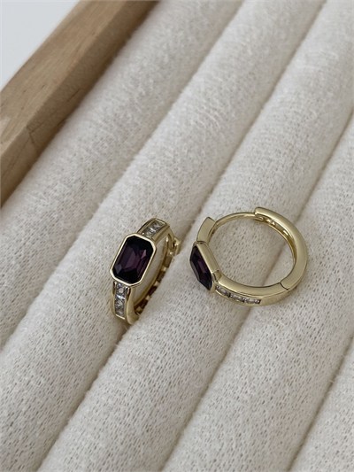 Özel Seri Swarovski Taşlı Mürdüm Halka Küpe