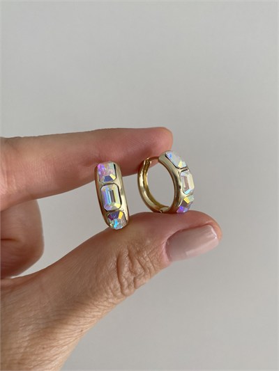 Özel Seri Swarovski Sıralı Üç Taşlı Halka Küpe