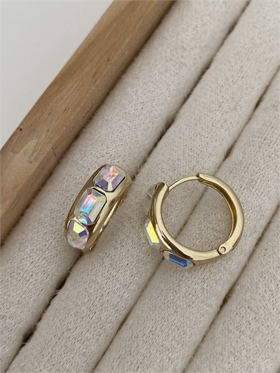 Özel Seri Swarovski Sıralı Üç Taşlı Halka Küpe