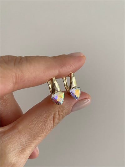 Özel Seri Swarovski Üçgen Tek Taşlı Çubuk Halka Küpe