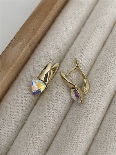 Özel Seri Swarovski Üçgen Tek Taşlı Çubuk Halka Küpe