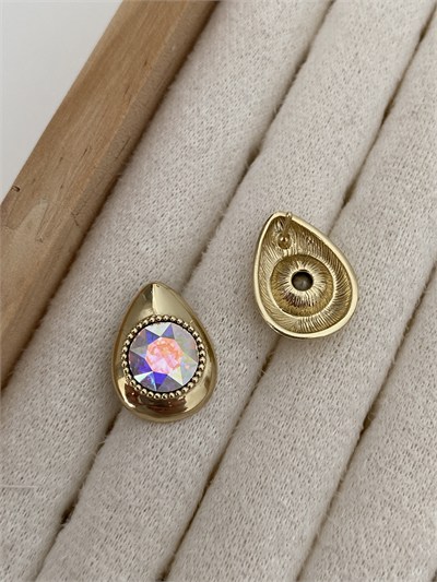 Özel Seri Swarovski Yuvarlak Taşlı Damla Düğme Küpe