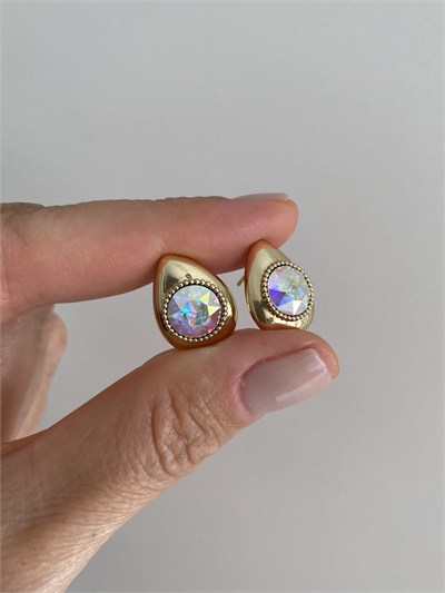Özel Seri Swarovski Yuvarlak Taşlı Damla Düğme Küpe