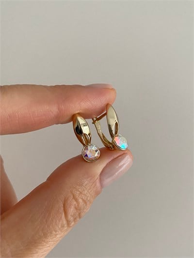 Özel Seri Swarovski Yuvarlak Tek Taşlı Çubuk Halka Küpe