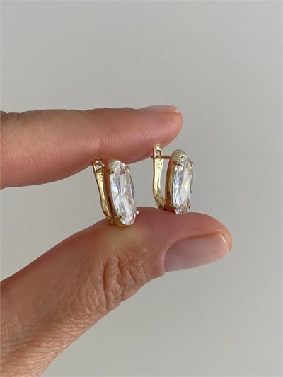 Özel Seri Tırnaklı Oval Taşlı Minimal Halka Küpe