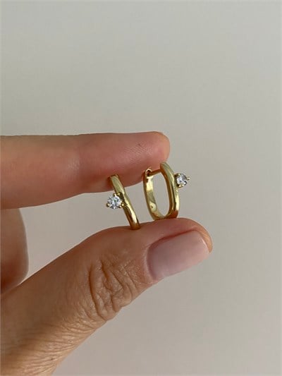 Özel Seri Üç Tırnak Taşlı Oval Halka Küpe