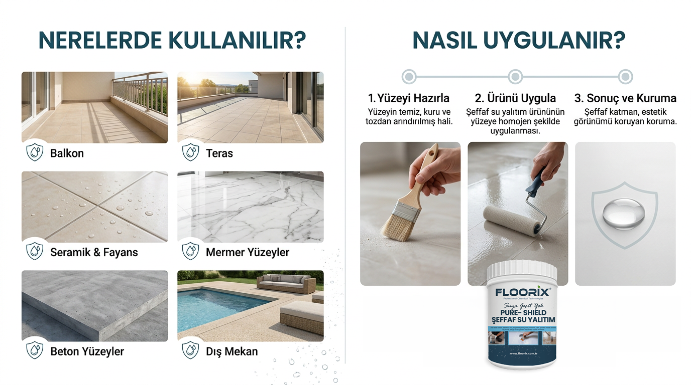 Floorix Pure-Shield şeffaf su yalıtımı uygulaması yapılan yüzey