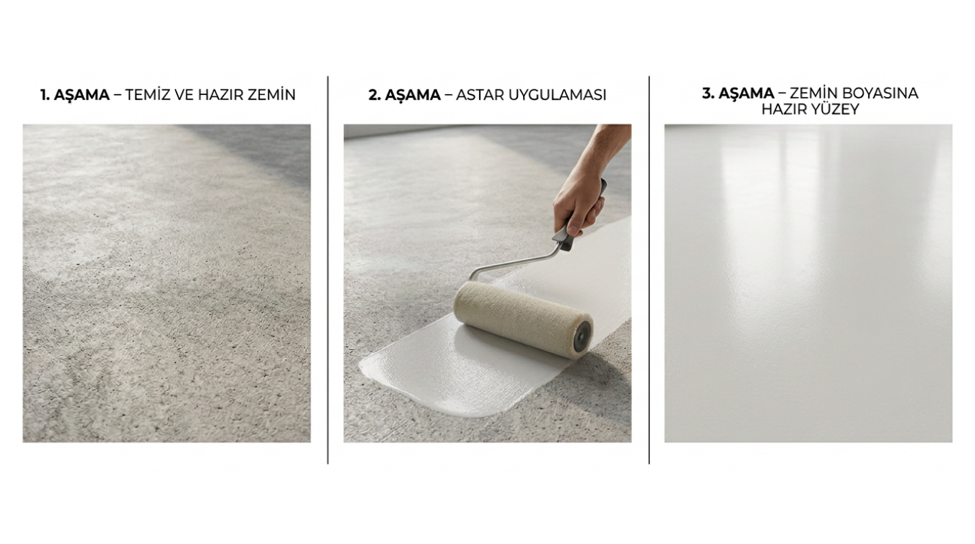 Floorix zemin boyası astarı,beton zemin astarı uygulaması,zemin boya öncesi hazırlık,zemin astarlama