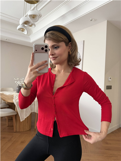 Düğmeli Bluz Kırmızı