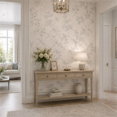 Açık Mavi Krem Klasik Çiçek Desenli Duvar Kağıdı 8531-4