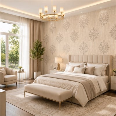 Bej Vizon Klasik Madalyon Motifli Duvar Kağıdı 8525-8