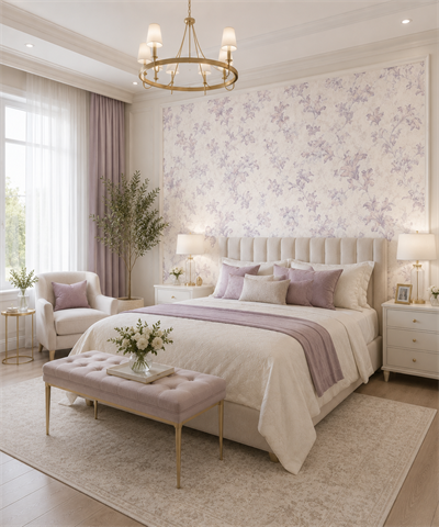 Lila Beyaz Klasik Çiçek Desenli Duvar Kağıdı 8531-2