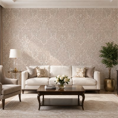 Vizon Krem Klasik Sarmaşık Damask Motifli Duvar Kağıdı 8527-4