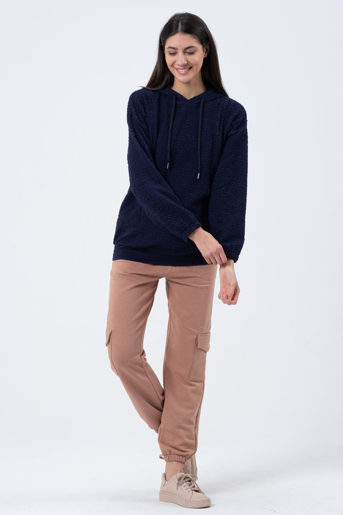 Busa Hamile Emzirme Detaylı Kapüşonlu Sweatshirt Lacivert