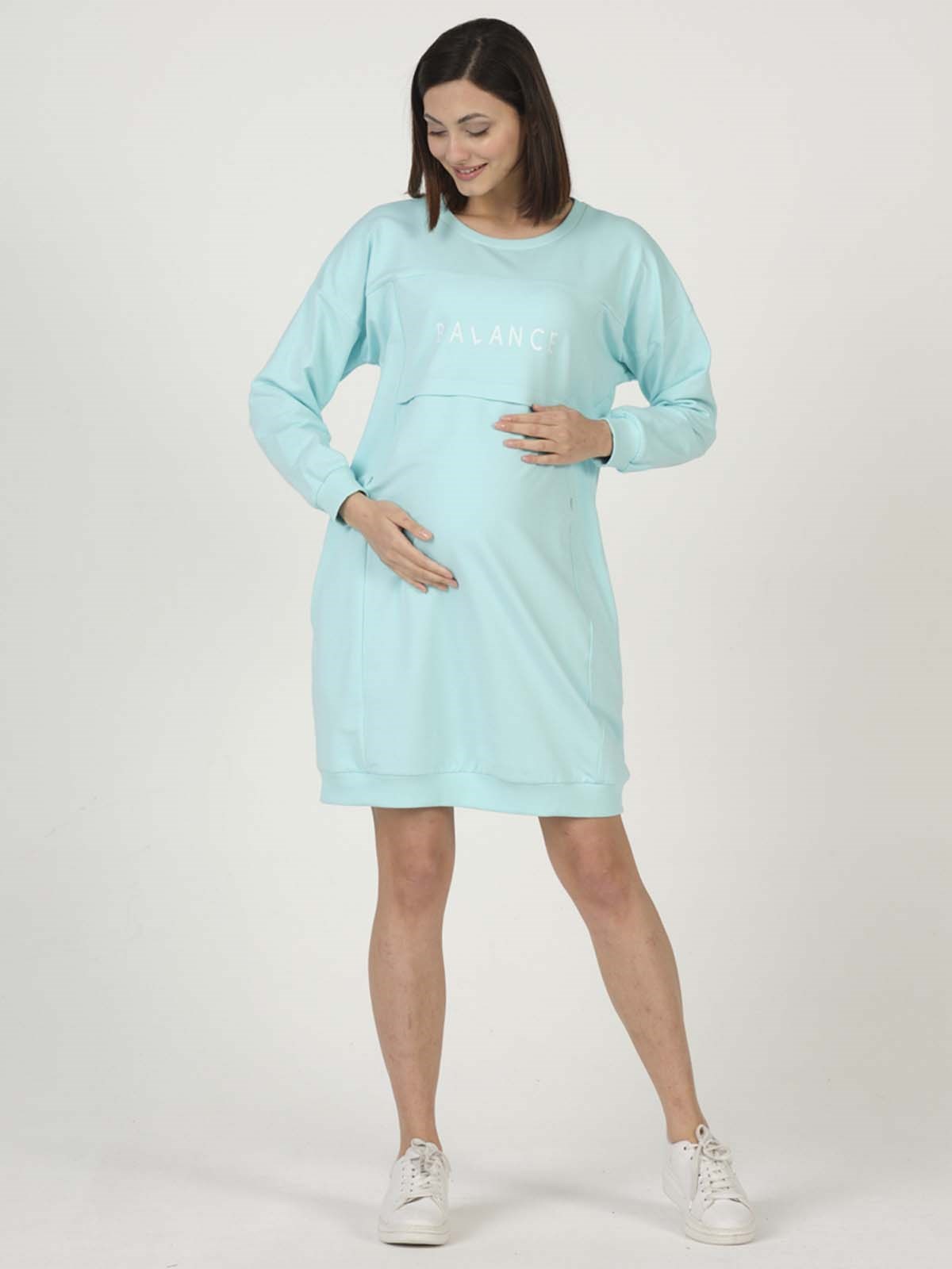 Busa Hamile Hoodie Elbise Mintyeşili