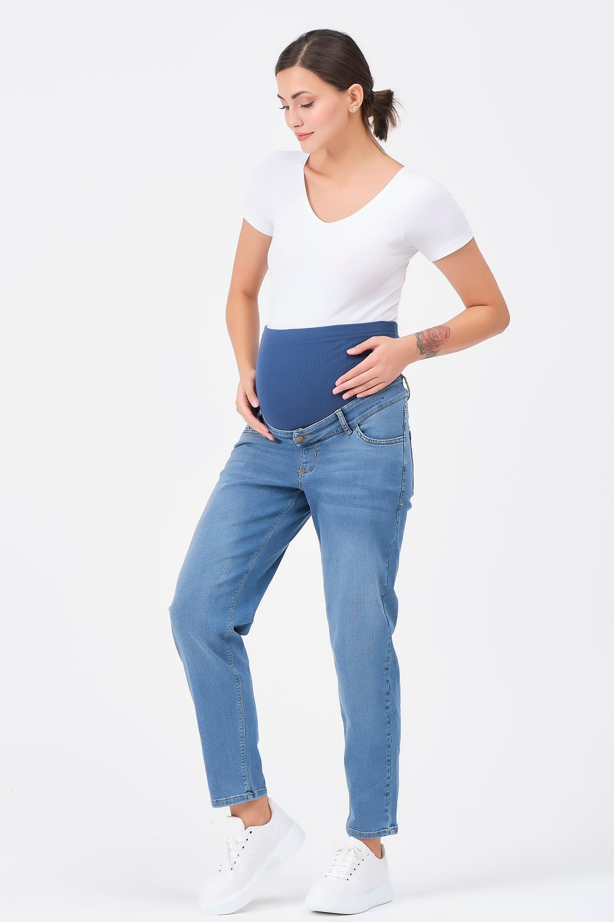 Busa Hamile Mom Fit Kot Pantolon Mavi