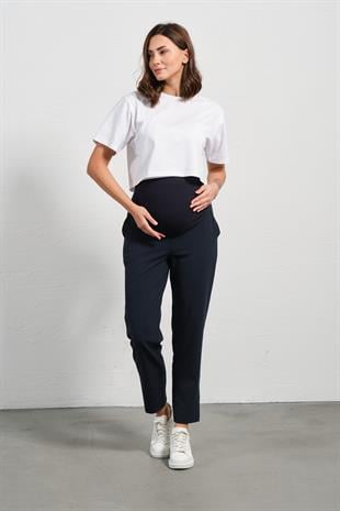 Busa Hamile Esnek Karın Bantlı Belden Ayarlı Mom Fit Klasik Gabardin Pantolon Lacivert