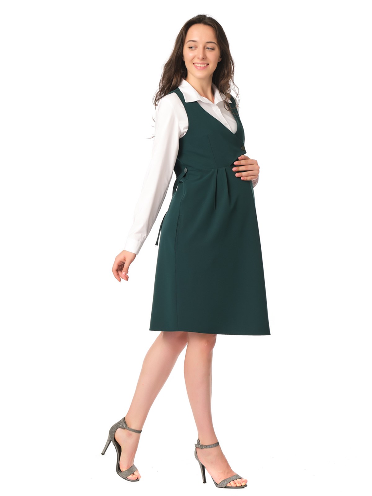 Hamile Günlük Elbise Klasik Jile Yeşil | busagiyim.com