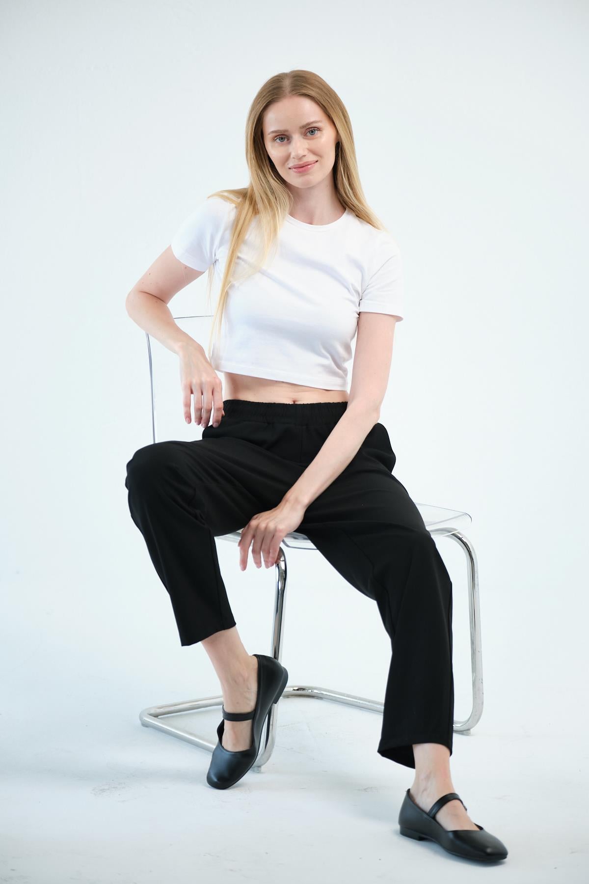 Busa Giyim Büyük Beden Gabardin Mom Fit Klasik Pantolon SİYAH
