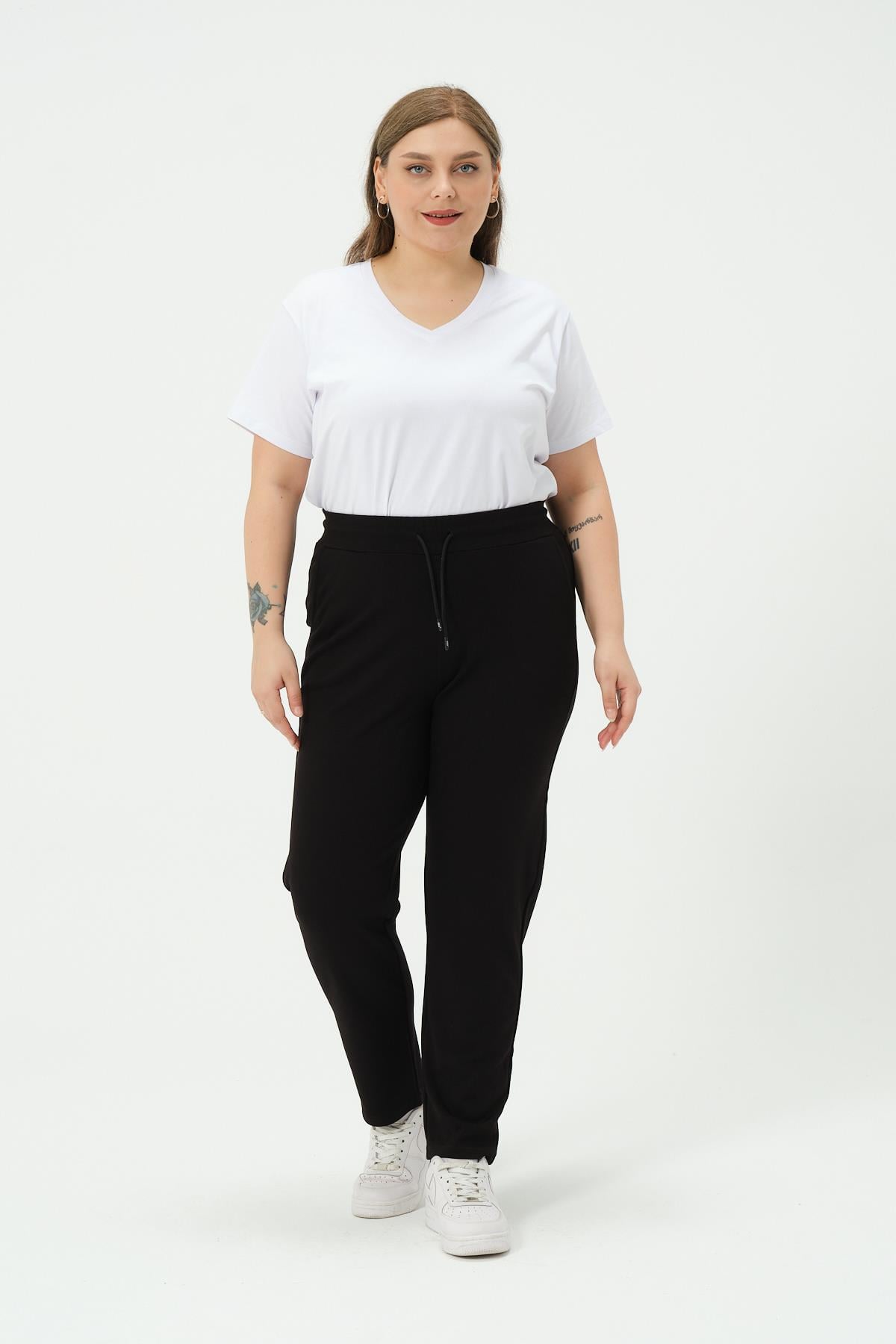 Busa Giyim Kadın Beli Lastikli Büyük Beden Mom Fit Pantolon SİYAH