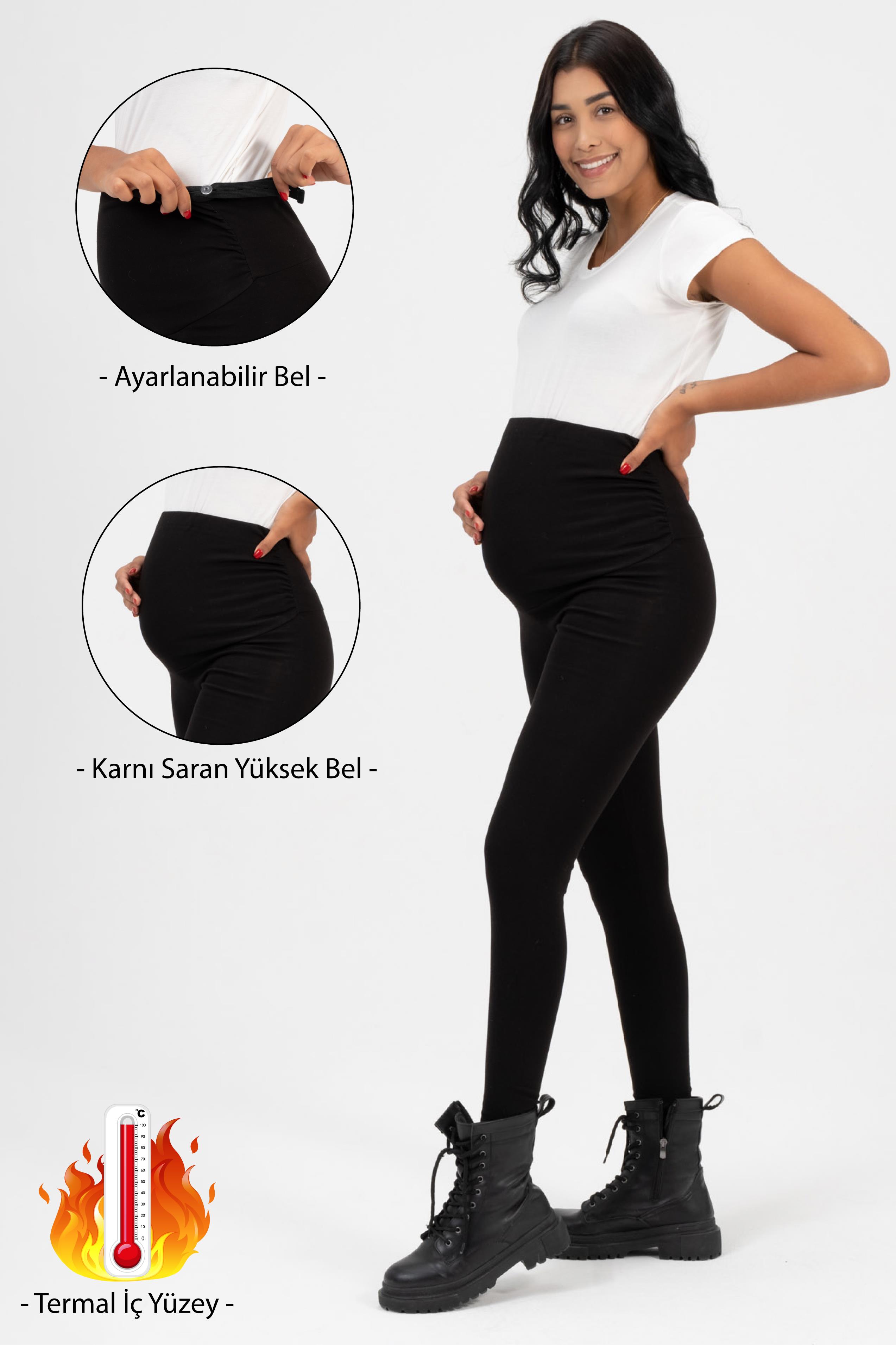 Busa Hamile Beli Ayarlı Termal Tayt Siyah