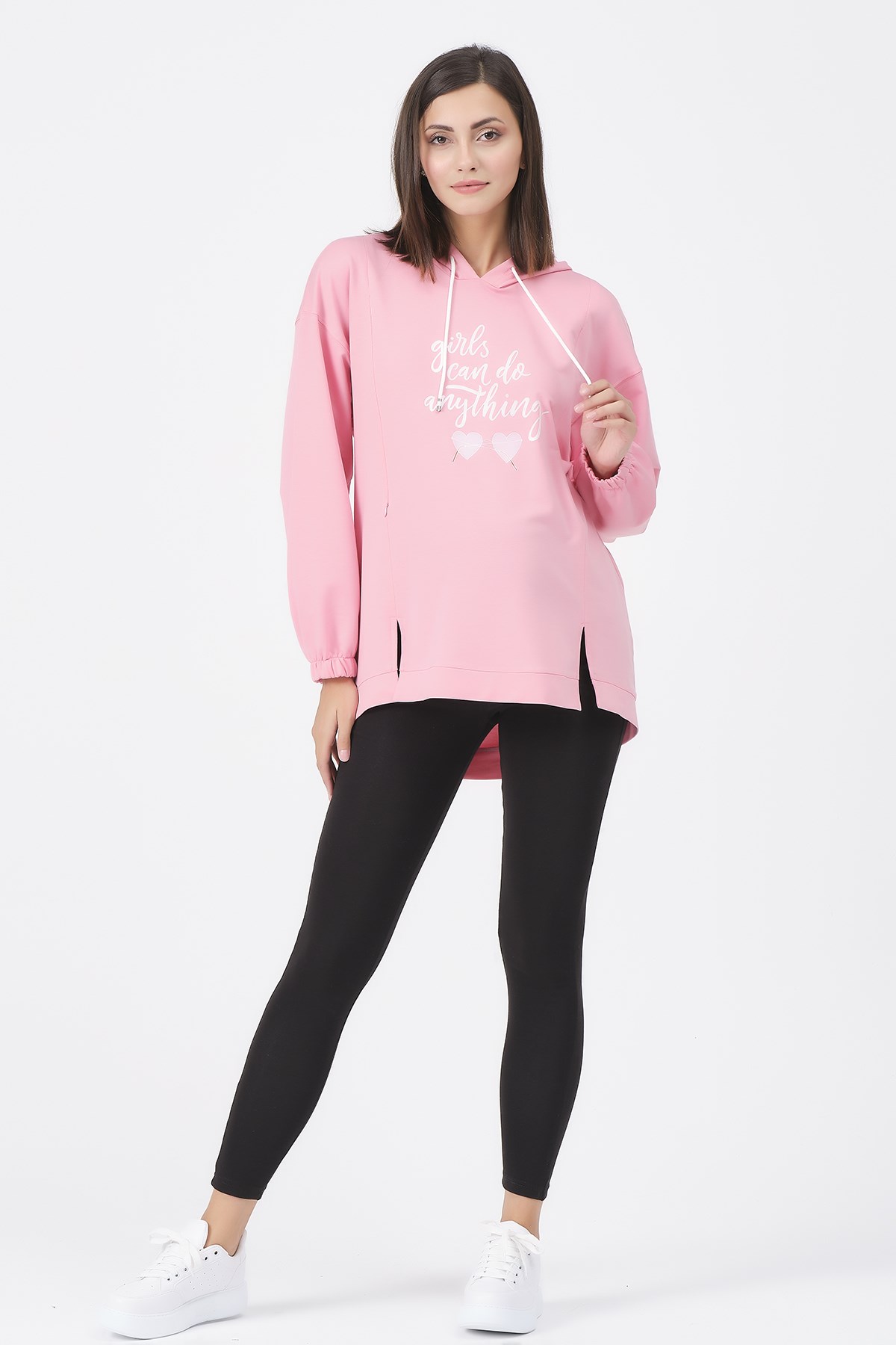 Busa Hamile Emzirme Detaylı Sweatshirt Pembe