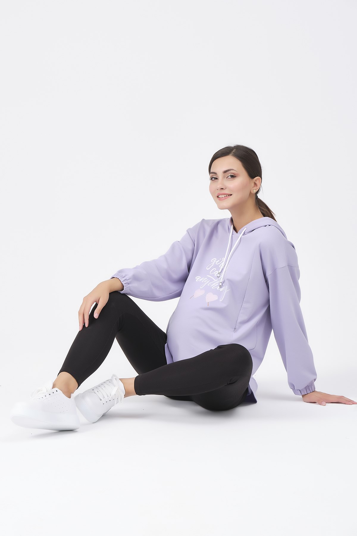 Busa Hamile Emzirme Detaylı Sweatshirt Lila