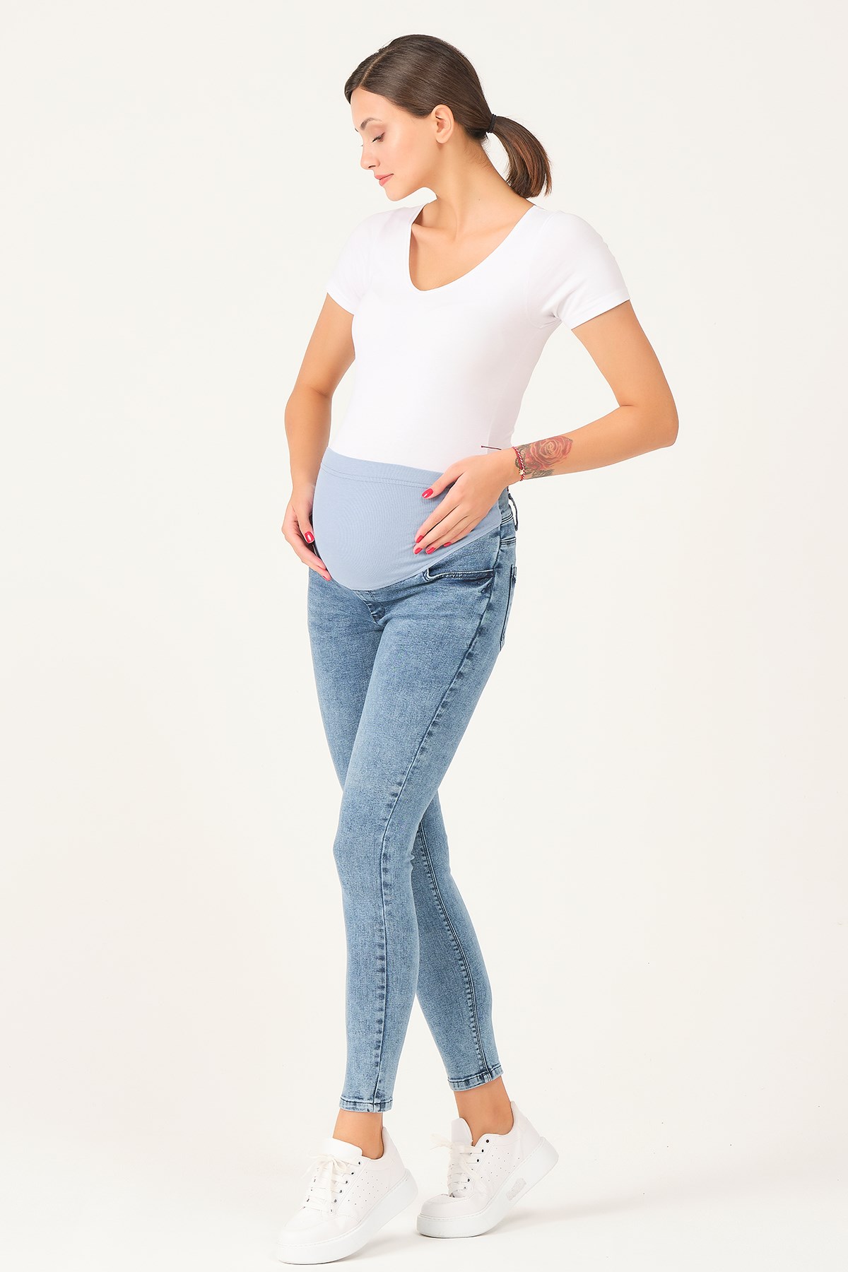 Busa Hamile Esnek Karın Bantlı Skinny Kot Pantolon Mavi