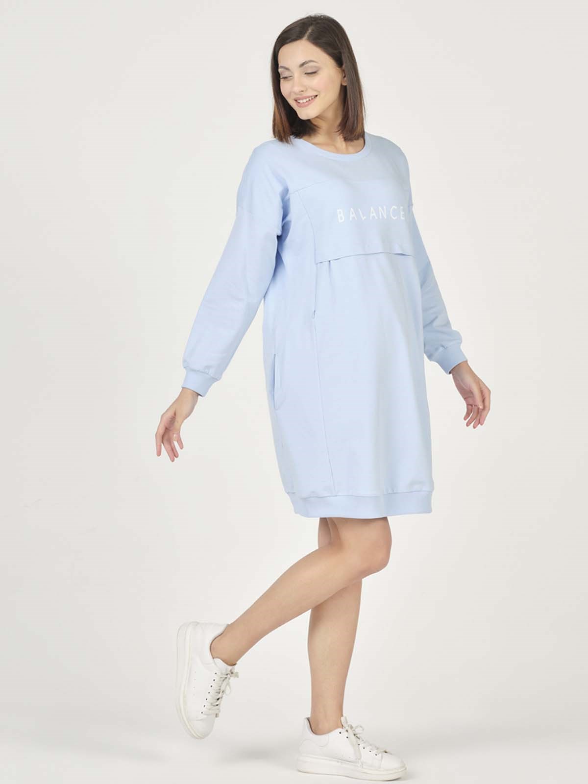 Busa Hamile Hoodie Elbise Açık Mavi