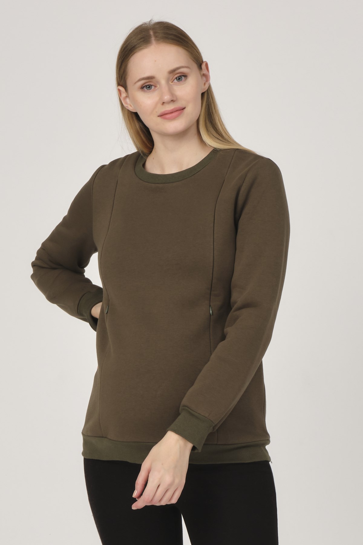 Busa Hamile Polarlı Sweatshirt Haki