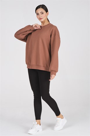 Busa Giyim Basic Oversize Termal Sweatshirt Kahverengi