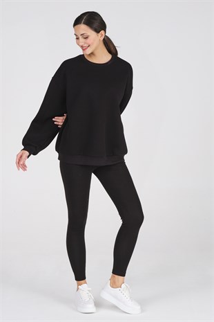 Busa Giyim Basic Oversize Termal Sweatshirt Siyah