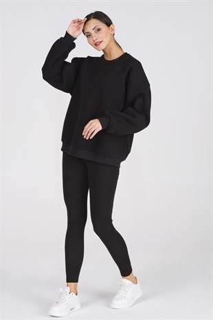 Busa Giyim Basic Oversize Termal Sweatshirt Siyah