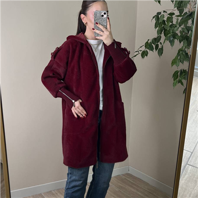 Fermuarlı Angora Kaban Bordo Renk