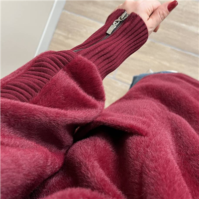 Fermuarlı Angora Kaban Bordo Renk