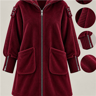 Fermuarlı Angora Kaban Bordo Renk
