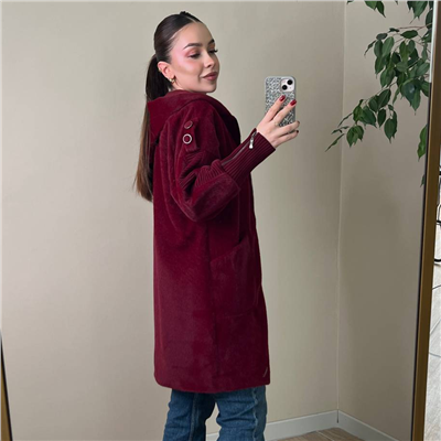 Fermuarlı Angora Kaban Bordo Renk