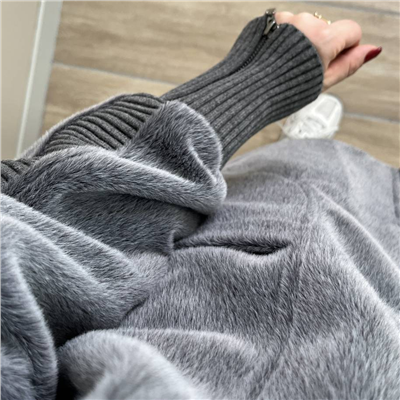 Fermuarlı Angora Kaban Gri Renk