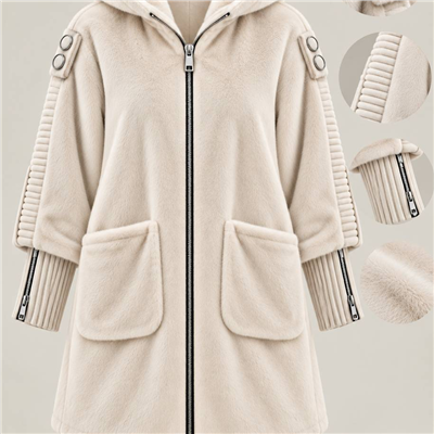 Fermuarlı Angora Kaban Krem Renk