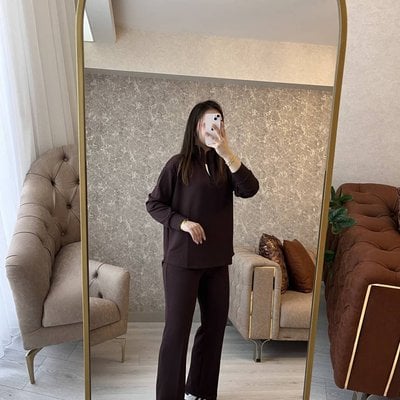 Modal Kumaş Takım Mürdüm Kahve Renk