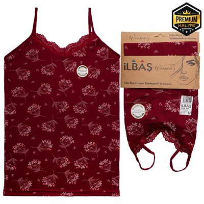 İLBAŞ TEKLİ PAKET VİSKON DESENLİ İP ASKI BAYAN ATLET